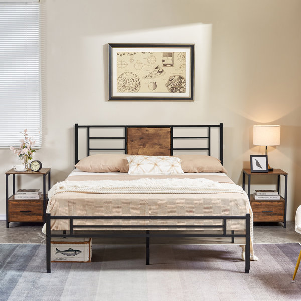 17 Stories Glada 3 Piece Rustic Brown Bedroom Set Wood Platform Bed And